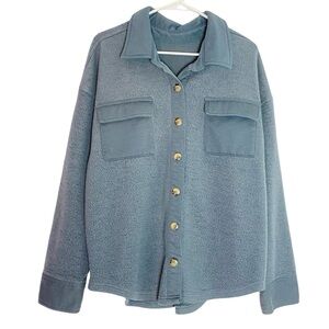 Nordstrom Sherpa Button Down Shirt Shacket Womens Size Large Blue Grey Jacket